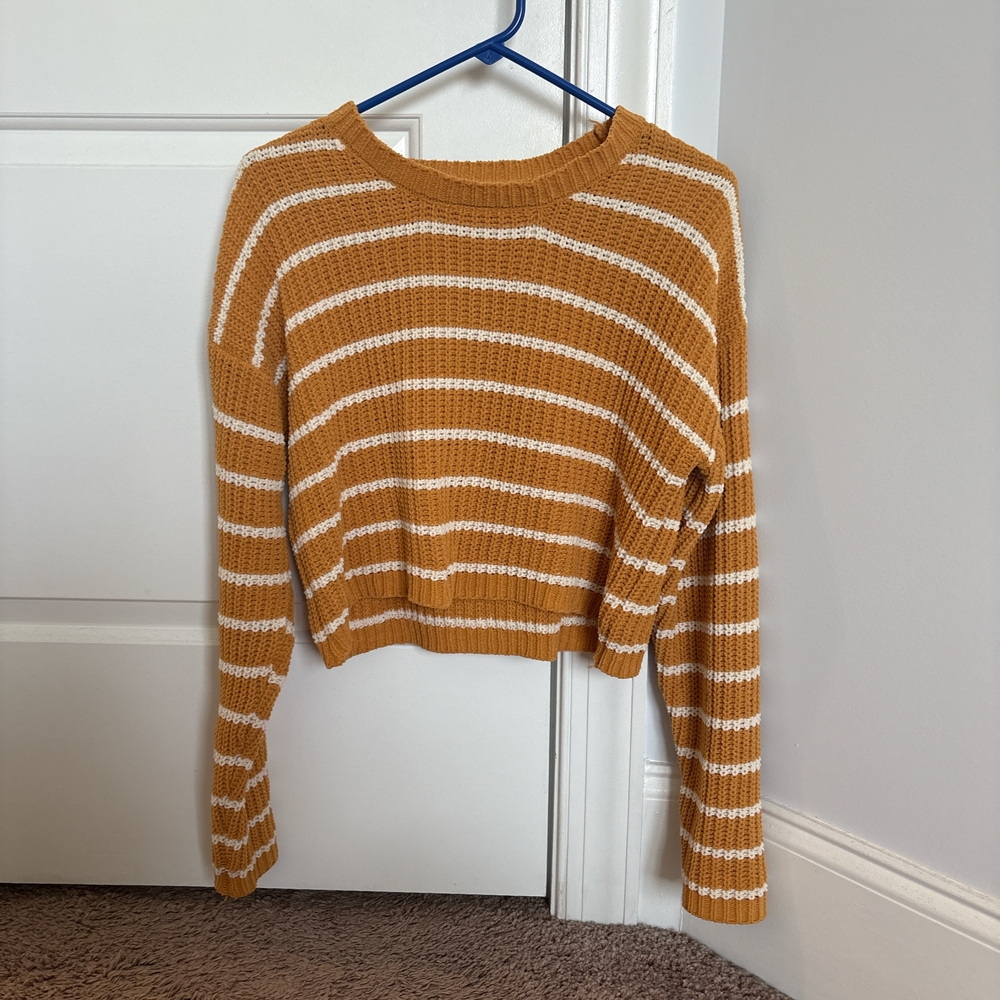 Belle Du Jour Mustard and White Striped Sweater